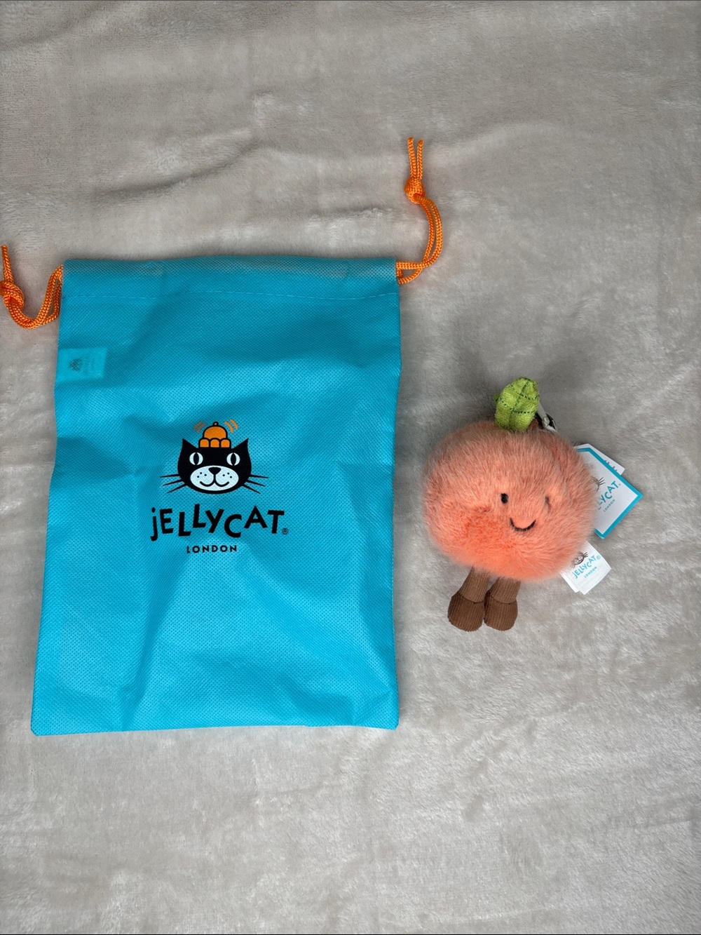 Peach Plush Bag Charm - Pink Peach Keychain - Picture 2 of 7